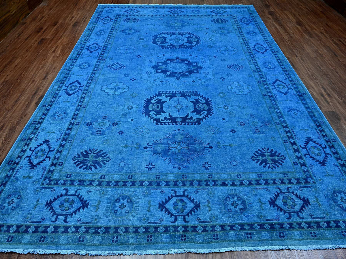 Kazak Kazak hand-knotted wool rug in Overdyed & Blue, 8'8" x 11'9" — SKU O020015 (view 2)