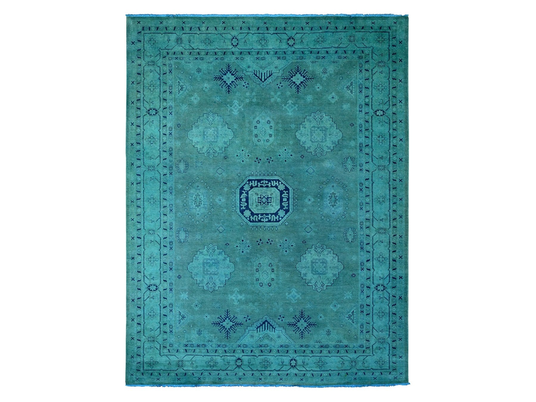 Kazak Kazak hand-knotted wool rug in Overdyed & Teal, 8'9" x 11'7" — SKU O020016