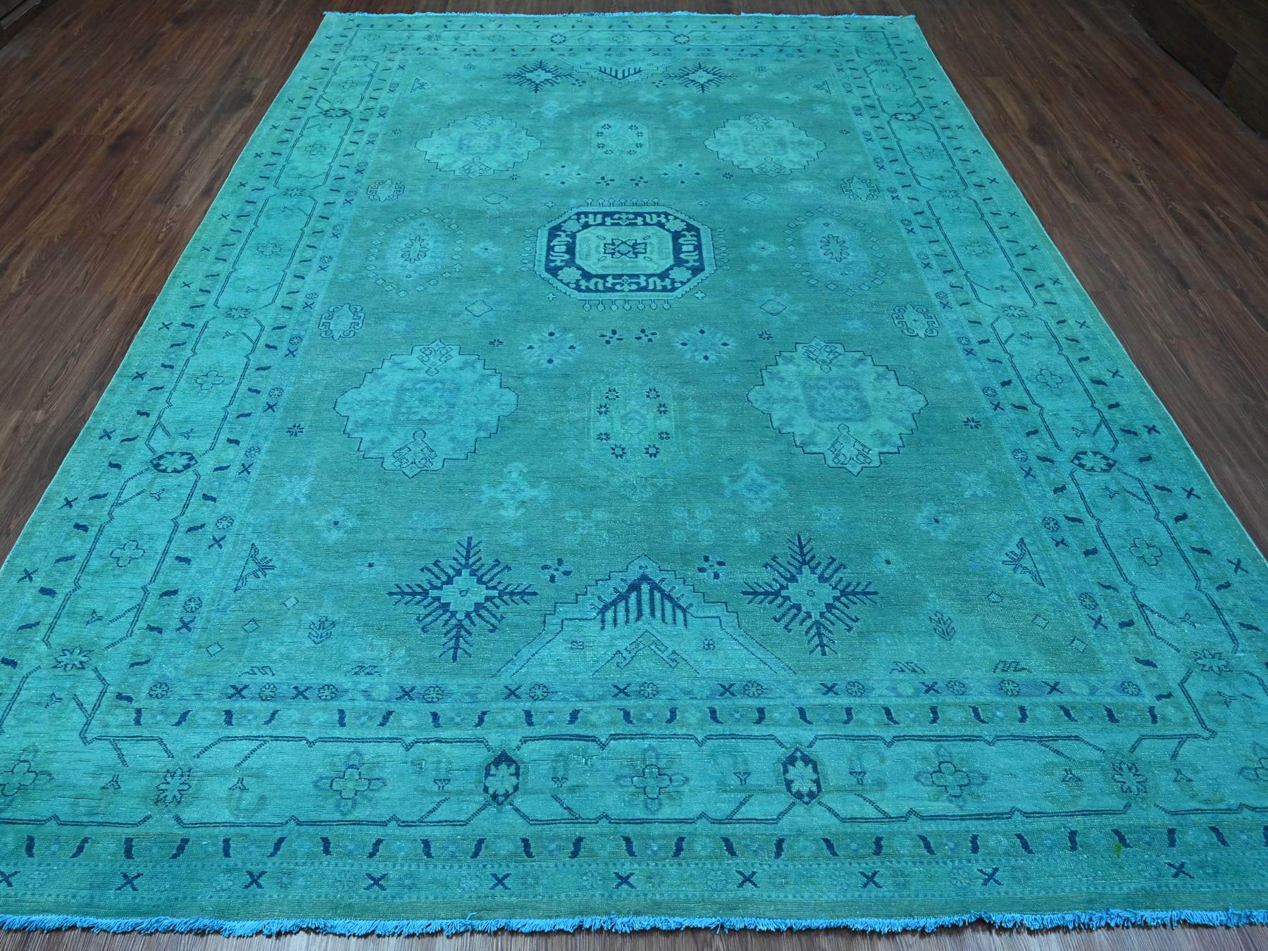 Kazak Kazak hand-knotted wool rug in Overdyed & Teal, 8'9" x 11'7" — SKU O020016 (view 2)