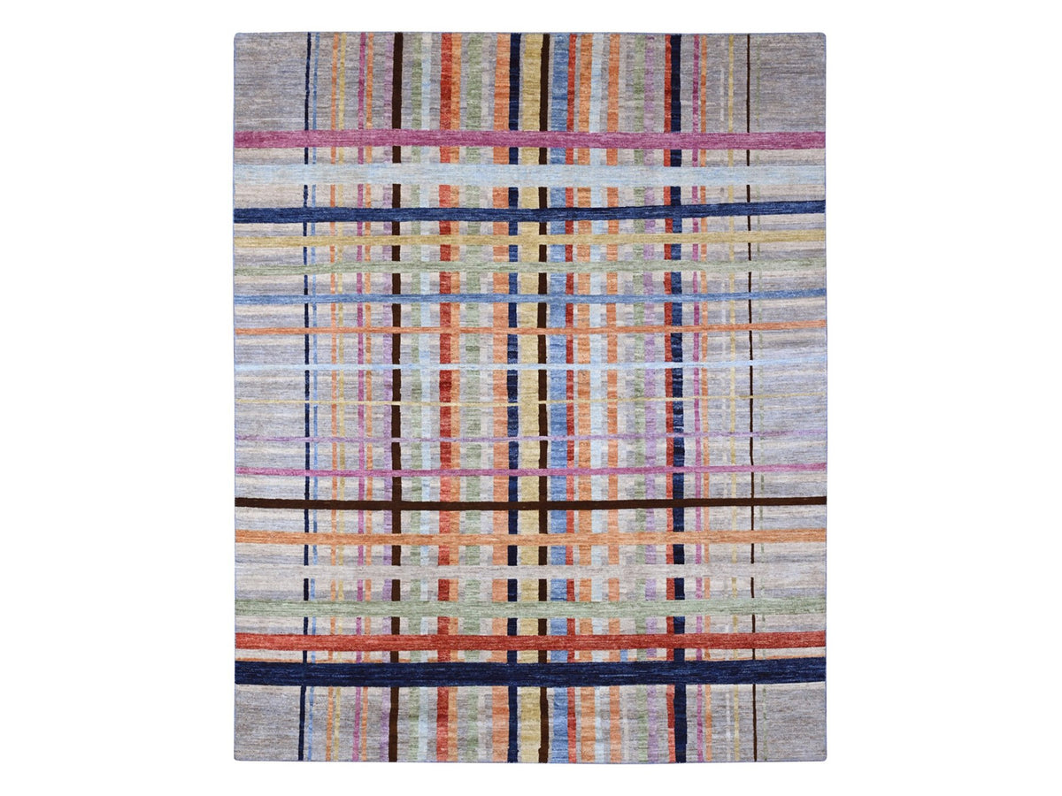 Modern / Contemporary hand-knotted wool rug in Gray, 7'10" x 9'9" — SKU O020019