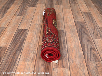 Red 2'0" x 3'2" Tribal & Geometric Hand knotted Wool Rug - Sku: O02001