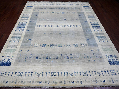 Gabbeh Tribal & Geometric hand-knotted wool rug in Ivory, 8'3" x 9'7" — SKU O020020 (view 2)