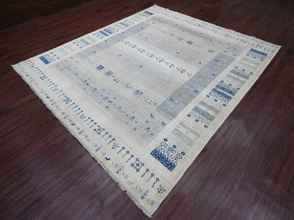 Gabbeh Tribal & Geometric hand-knotted wool rug in Ivory, 8'3" x 9'7" — SKU O020020 (view 3)