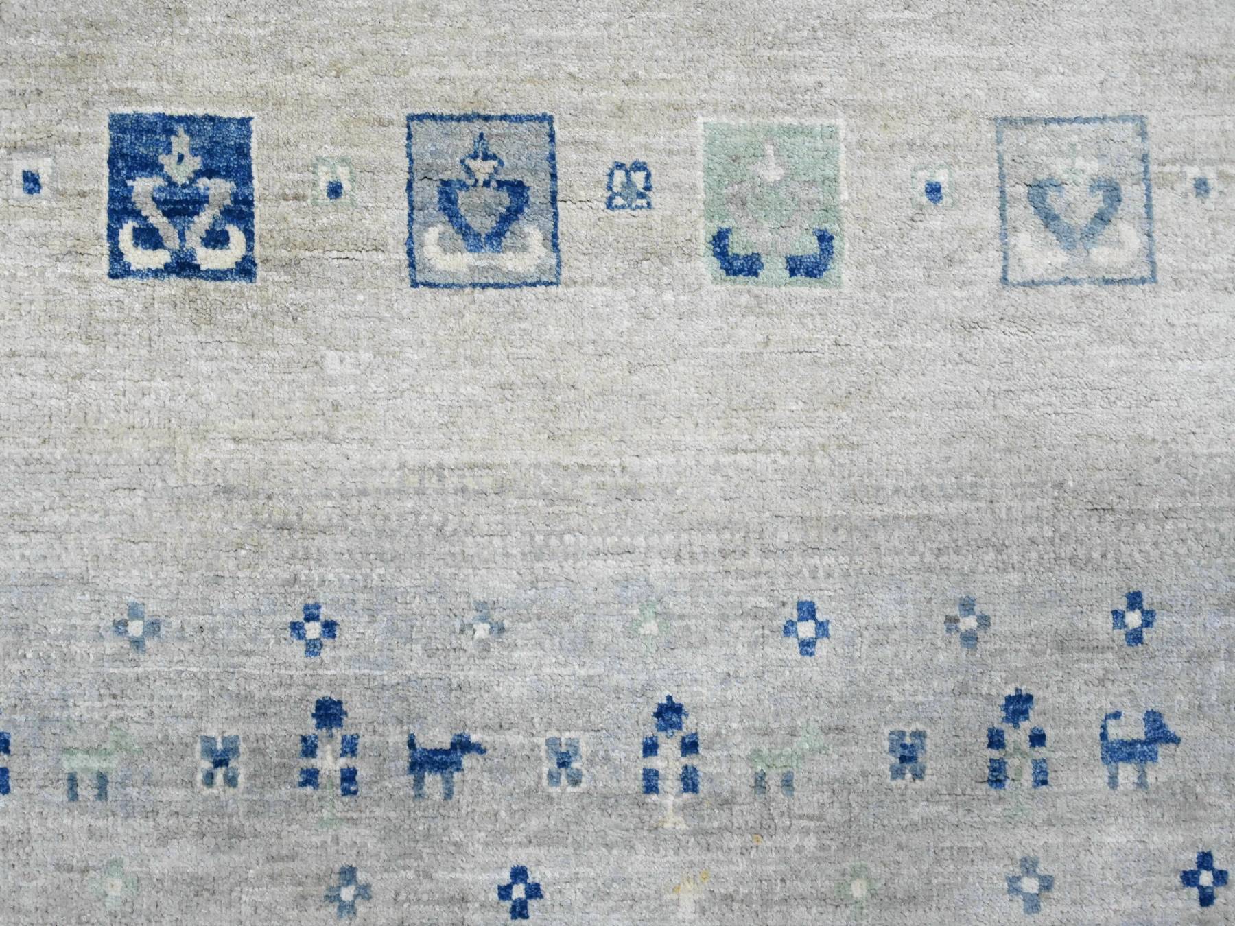 Gabbeh Tribal & Geometric hand-knotted wool rug in Ivory, 8'3" x 9'7" — SKU O020020 (view 8)