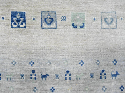 Gabbeh Tribal & Geometric hand-knotted wool rug in Ivory, 8'3" x 9'7" — SKU O020020 (view 8)