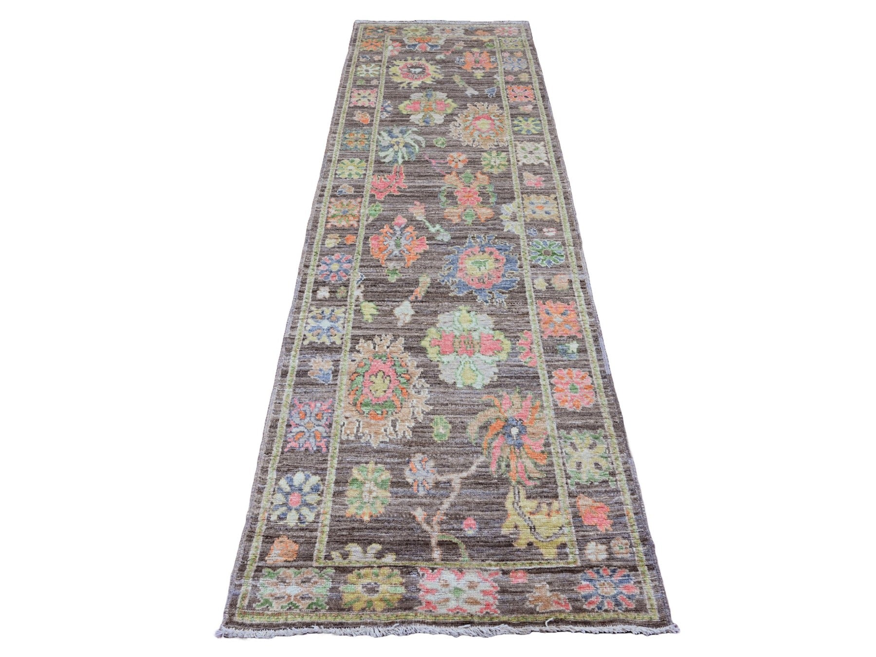 Brown 3'0" x 9'8" Oushak / Peshawar Hand knotted Wool Rug - Sku: O020028