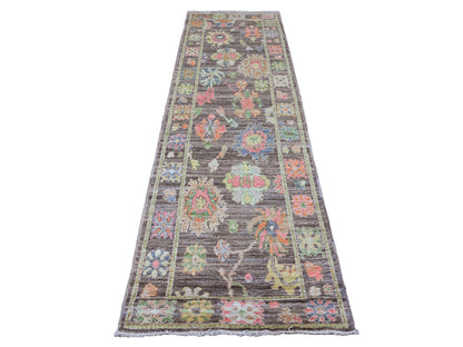 Brown 3'0" x 9'8" Oushak / Peshawar Hand knotted Wool Rug - Sku: O020028