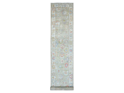 Green 3'0" x 19'10" Oushak / Peshawar Hand knotted Wool Rug - Sku: O020031