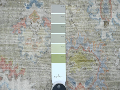 Green 3'0" x 19'10" Oushak / Peshawar Hand knotted Wool Rug - Sku: O020031