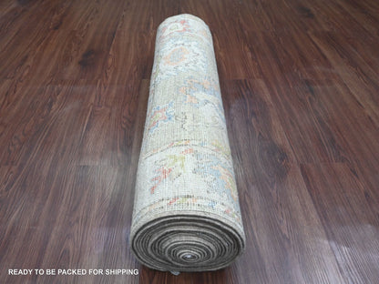Green 3'0" x 19'10" Oushak / Peshawar Hand knotted Wool Rug - Sku: O020031