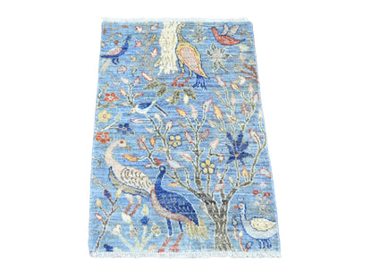Blue 2'1" x 3'1" Oushak And Peshawar Hand knotted Wool Rug - Sku: O020038