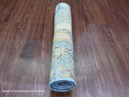 Blue 2'1" x 3'1" Oushak And Peshawar Hand knotted Wool Rug - Sku: O020038