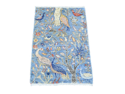 Blue 2'0" x 2'11" Oushak And Peshawar Hand knotted Wool Rug - Sku: O020044