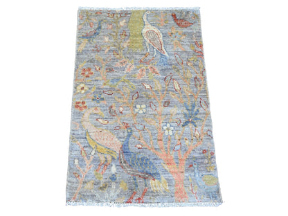 Blue 2'1" x 3'2" Oushak And Peshawar Hand knotted Wool Rug - Sku: O020048