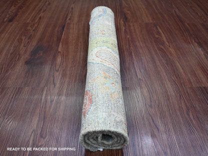 Blue 2'1" x 3'2" Oushak And Peshawar Hand knotted Wool Rug - Sku: O020048
