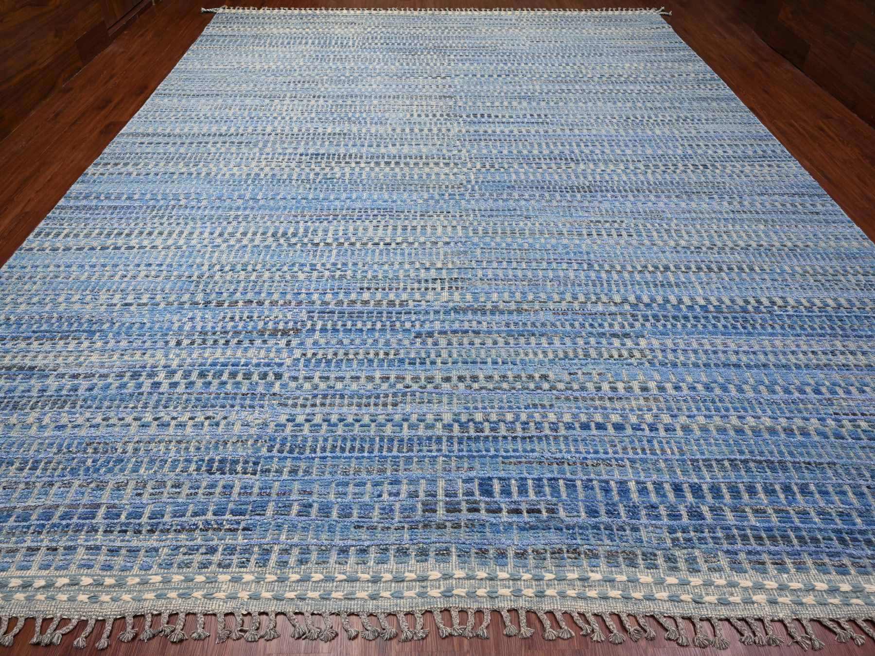 Tribal & Geometric hand-knotted wool rug in Blue, 12'2" x 15'3" — SKU O020051 (view 2)