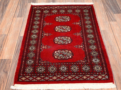 Red 2'1" x 2'11" Tribal & Geometric Hand knotted Wool Rug - Sku: O02005