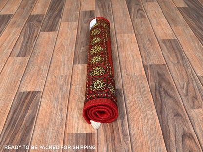 Red 2'1" x 2'11" Tribal & Geometric Hand knotted Wool Rug - Sku: O02005