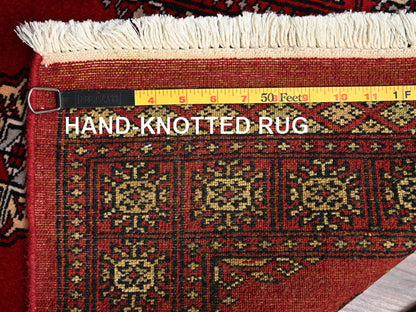 Red 2'1" x 2'11" Tribal & Geometric Hand knotted Wool Rug - Sku: O02005