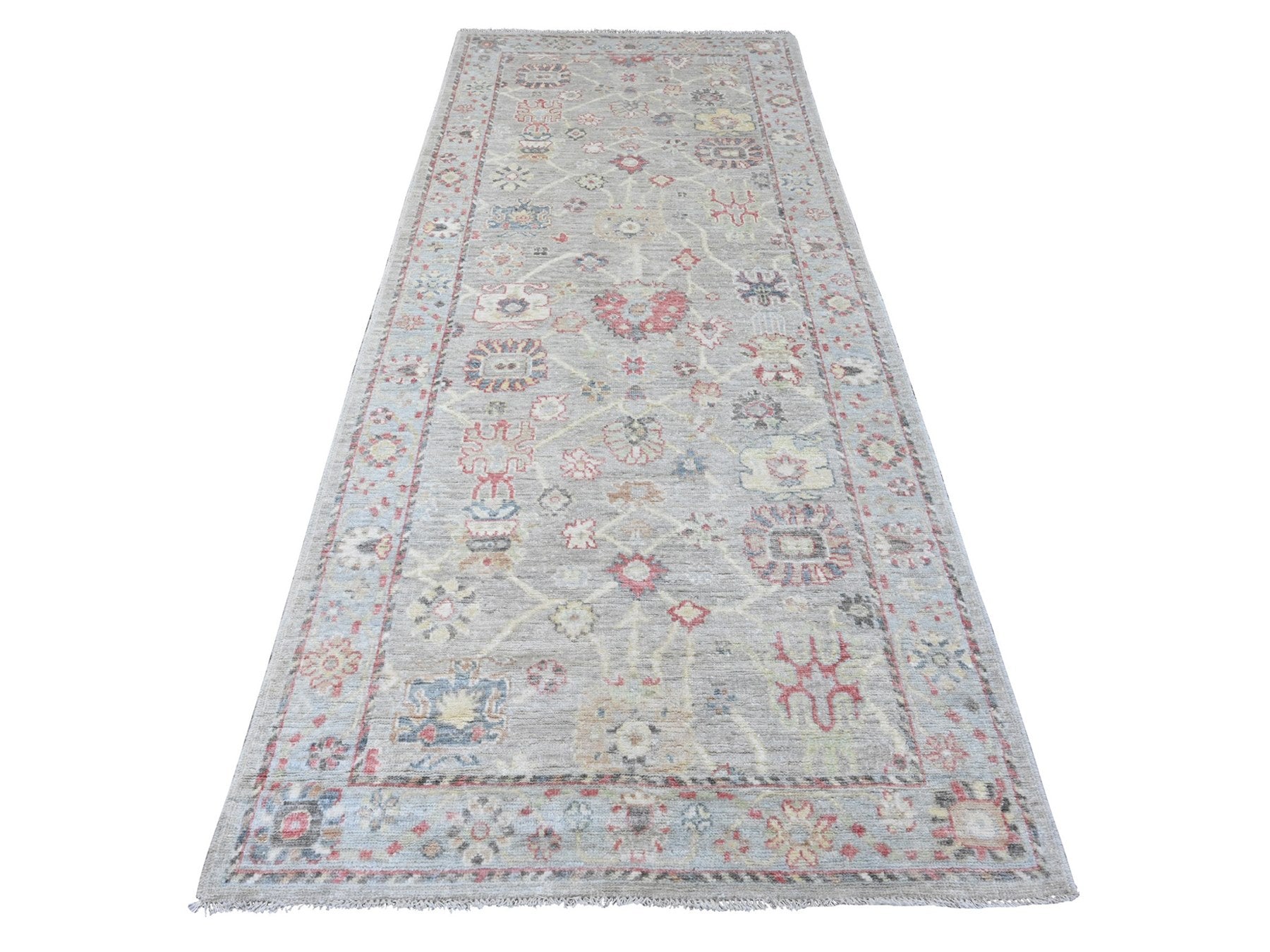 Oushak Oushak hand-knotted wool runner in Gray & Blue, 4'2" x 9'10" — SKU O020068