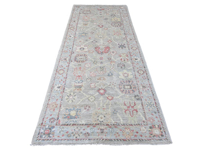Oushak Oushak hand-knotted wool runner in Gray & Blue, 4'2" x 9'10" — SKU O020068