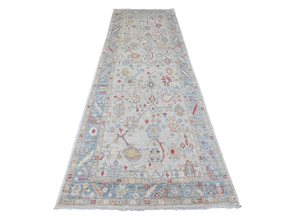 Ivory 3'10" x 12'3" Oushak And Peshawar Hand knotted Wool Rug - Sku: O020074
