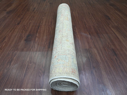 Ivory 3'10" x 12'3" Oushak And Peshawar Hand knotted Wool Rug - Sku: O020074