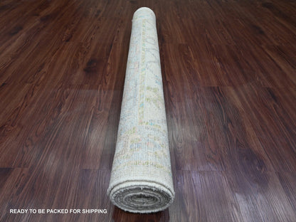 Oushak Oushak hand-knotted wool runner in Ivory & Light Blue, 4'1" x 9'6" — SKU O020076 (view 4)