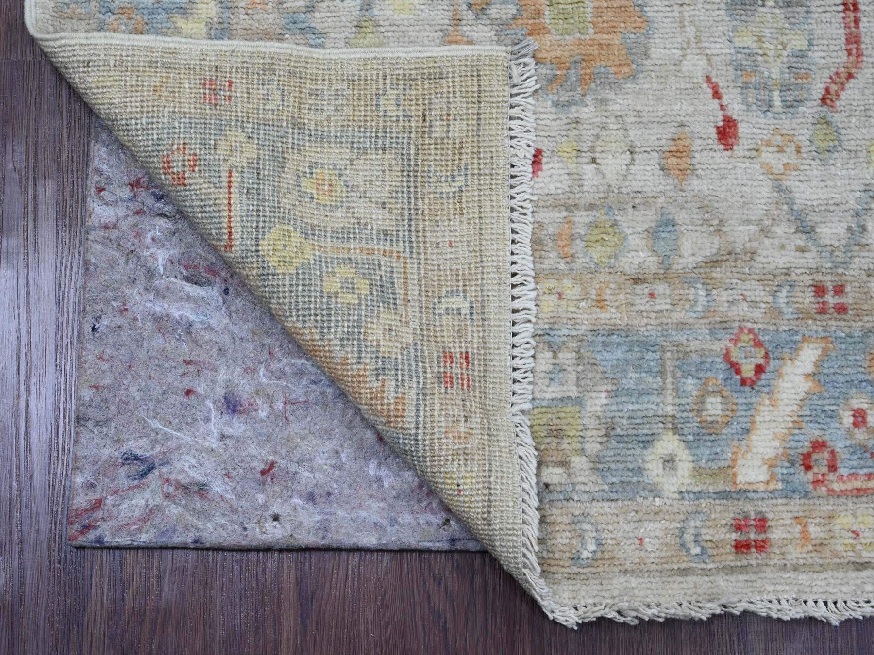 Oushak Oushak hand-knotted wool runner in Ivory & Light Blue, 3'11" x 12'3" — SKU O020077 (view 2)
