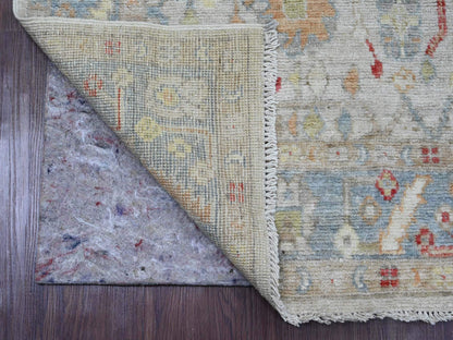 Oushak Oushak hand-knotted wool runner in Ivory & Light Blue, 3'11" x 12'3" — SKU O020077 (view 2)