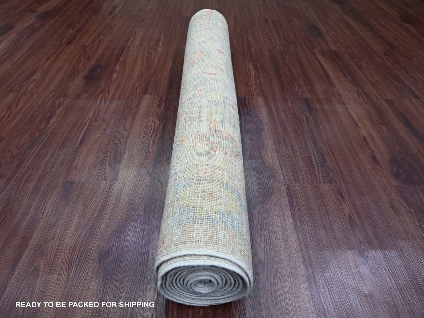 Oushak Oushak hand-knotted wool runner in Ivory & Light Blue, 3'11" x 12'3" — SKU O020077 (view 4)