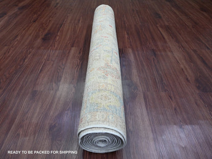Oushak Oushak hand-knotted wool runner in Ivory & Light Blue, 3'11" x 12'3" — SKU O020077 (view 4)