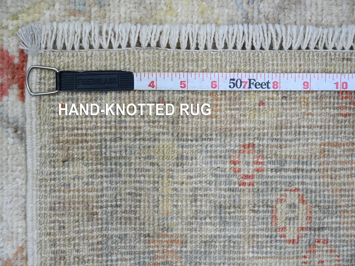 Oushak Oushak hand-knotted wool runner in Ivory & Light Blue, 3'11" x 12'3" — SKU O020077 (view 6)