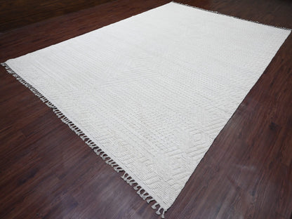 Ivory 9'10" x 14'1" Tribal Hand knotted Wool Rug - Sku: O020080