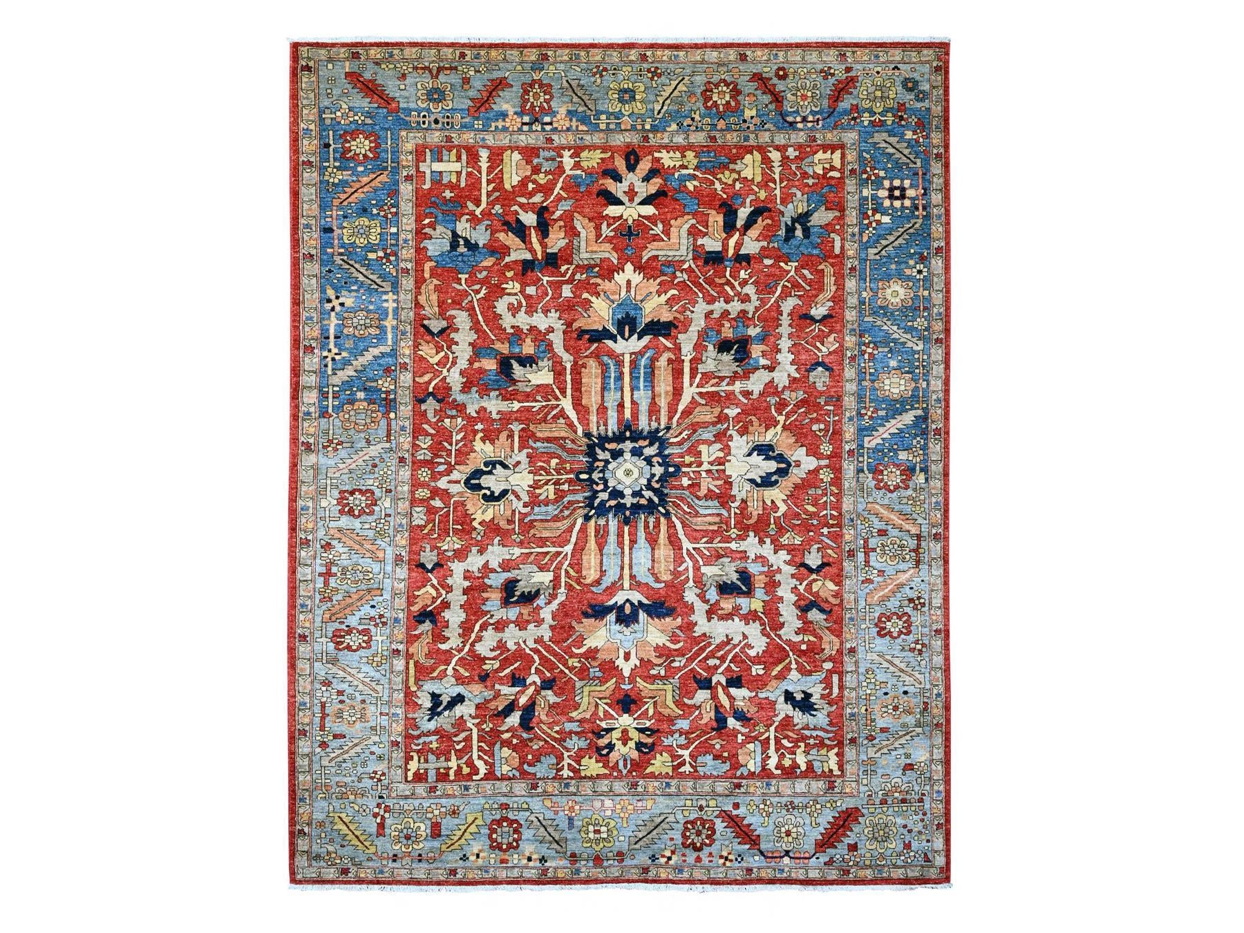 Heriz Heriz hand-knotted wool rug in Red & Blue, 9'6" x 12' — SKU O020085