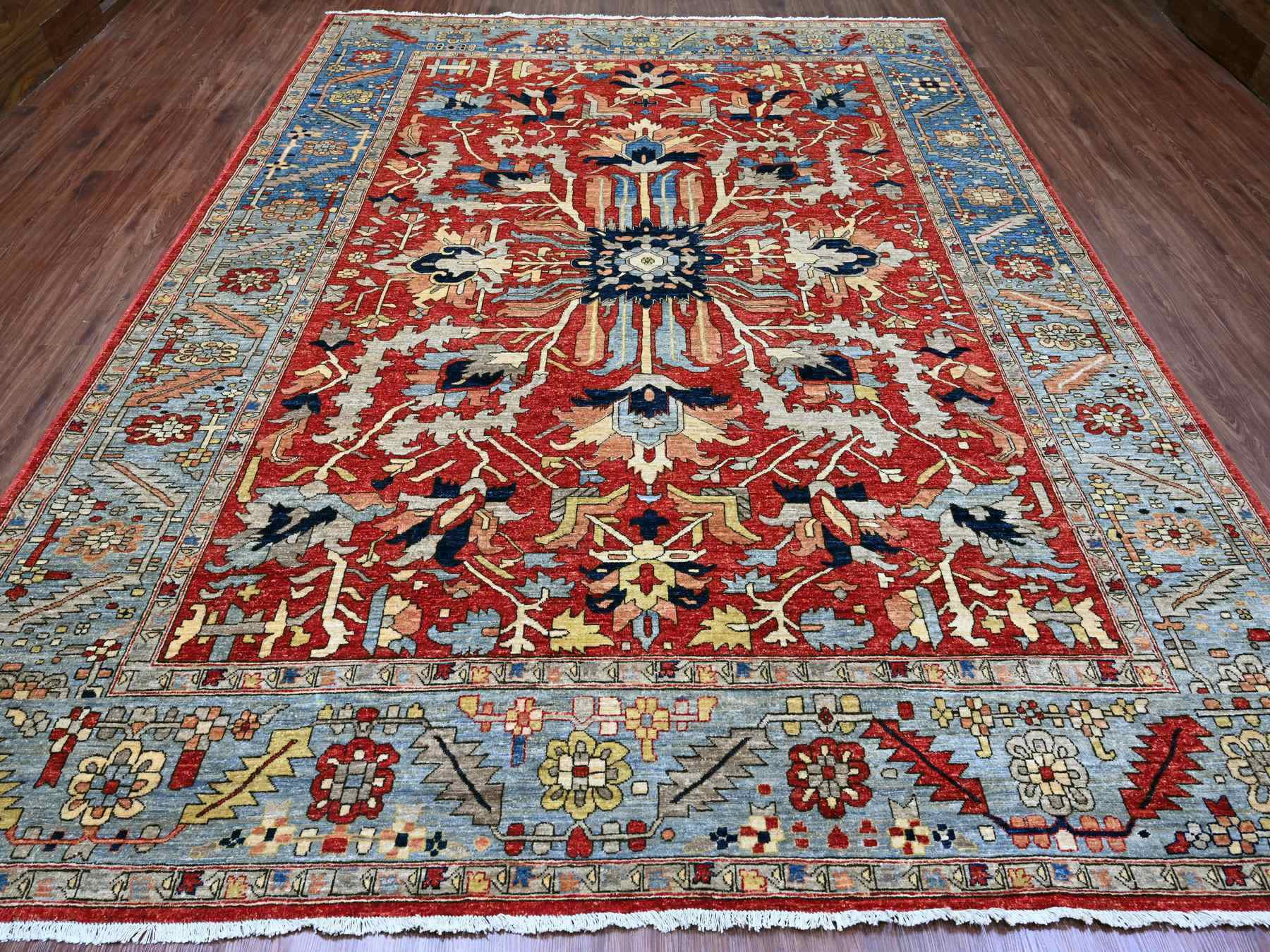 Heriz Heriz hand-knotted wool rug in Red & Blue, 9'6" x 12' — SKU O020085 (view 2)