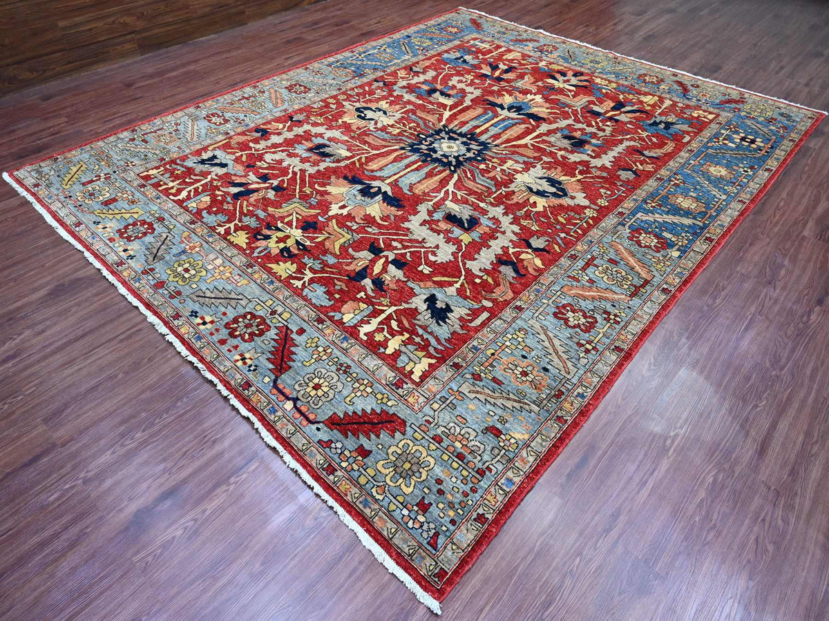 Heriz Heriz hand-knotted wool rug in Red & Blue, 9'6" x 12' — SKU O020085 (view 3)