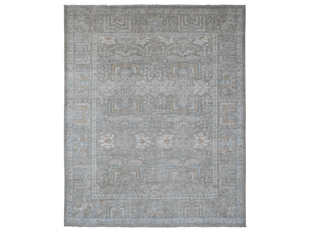 Peshawar Oushak hand-knotted wool rug in Gray, 8'1" x 9'10" — SKU O020087