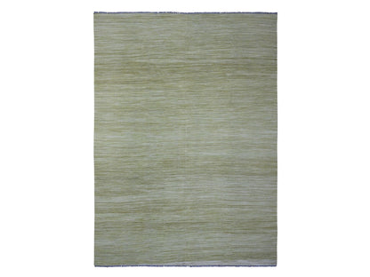 Green 8'8" x 12'0" Flatweave / Kilim Hand woven Wool Rug - Sku: O020097