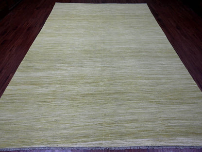 Green 8'8" x 12'0" Flatweave / Kilim Hand woven Wool Rug - Sku: O020097