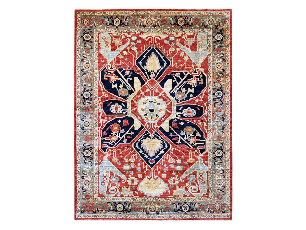 Heriz Heriz hand-knotted wool rug in Red & Green, 8'11" x 12' — SKU O020104