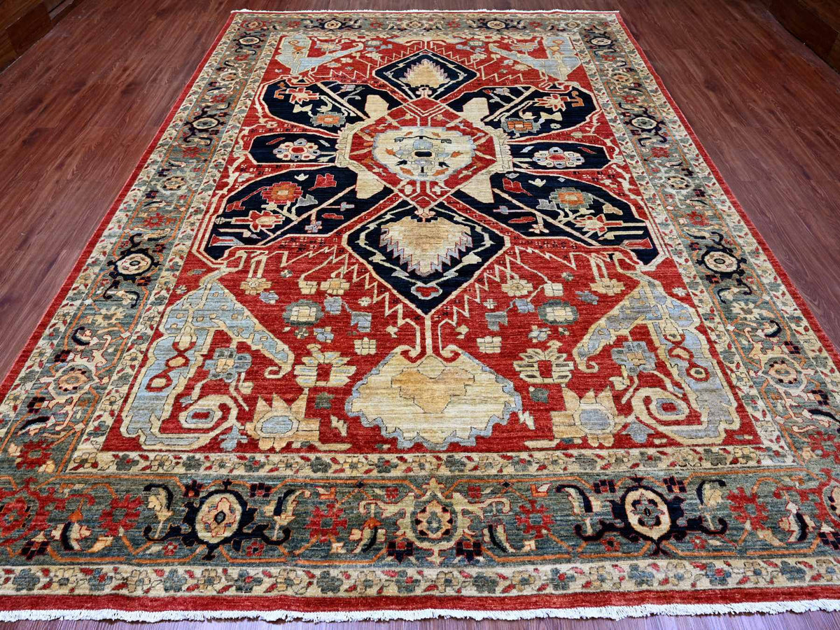 Heriz Heriz hand-knotted wool rug in Red & Green, 8'11" x 12' — SKU O020104 (view 2)
