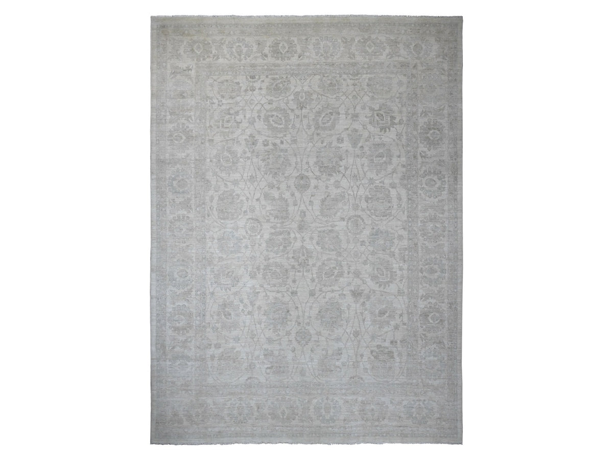 Peshawar Oushak hand-knotted wool rug in Ivory, 11'5" x 15'1" — SKU O020114
