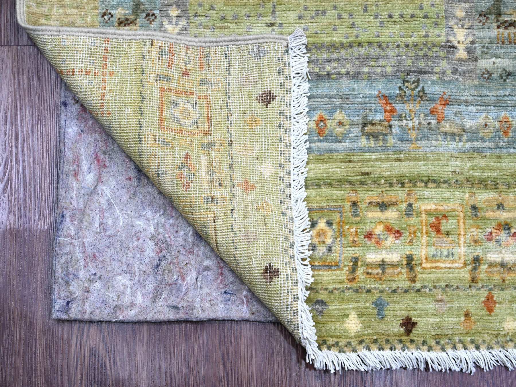 Green 2'5" x 9'9" Tribal Hand knotted Wool Rug - Sku: O020116