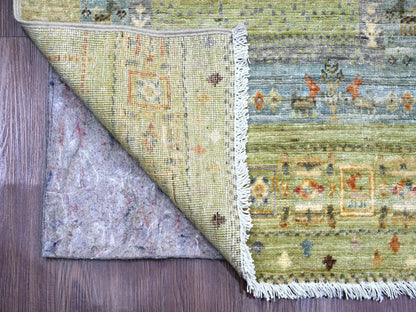Green 2'5" x 9'9" Tribal Hand knotted Wool Rug - Sku: O020116
