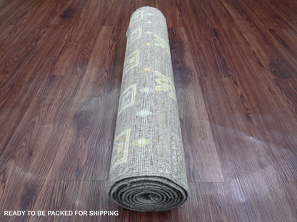 Grey 2'8" x 9'7" Tribal & Geometric Hand knotted Wool Rug - Sku: O020117