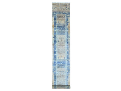 Blue 2'8" x 19'1" Tribal & Geometric Hand knotted Wool Rug - Sku: O020118