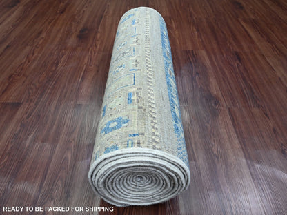 Blue 2'8" x 19'1" Tribal & Geometric Hand knotted Wool Rug - Sku: O020118