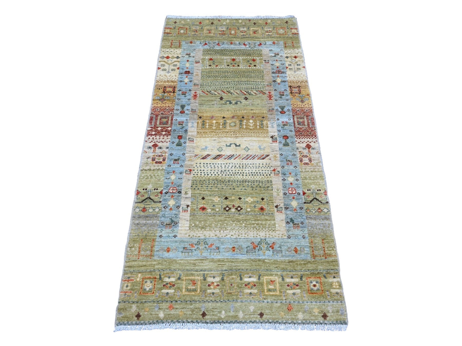 Green 2'9" x 5'10" Tribal Hand knotted Wool Rug - Sku: O020119