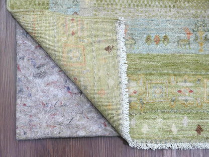 Green 2'8" x 14'8" Tribal Hand knotted Wool Rug - Sku: O020122